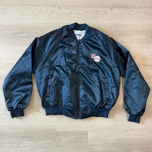 Navy Vuntage Bomber Jacket with A.S.A U.S. Softball Patch Chalk Line Size Large